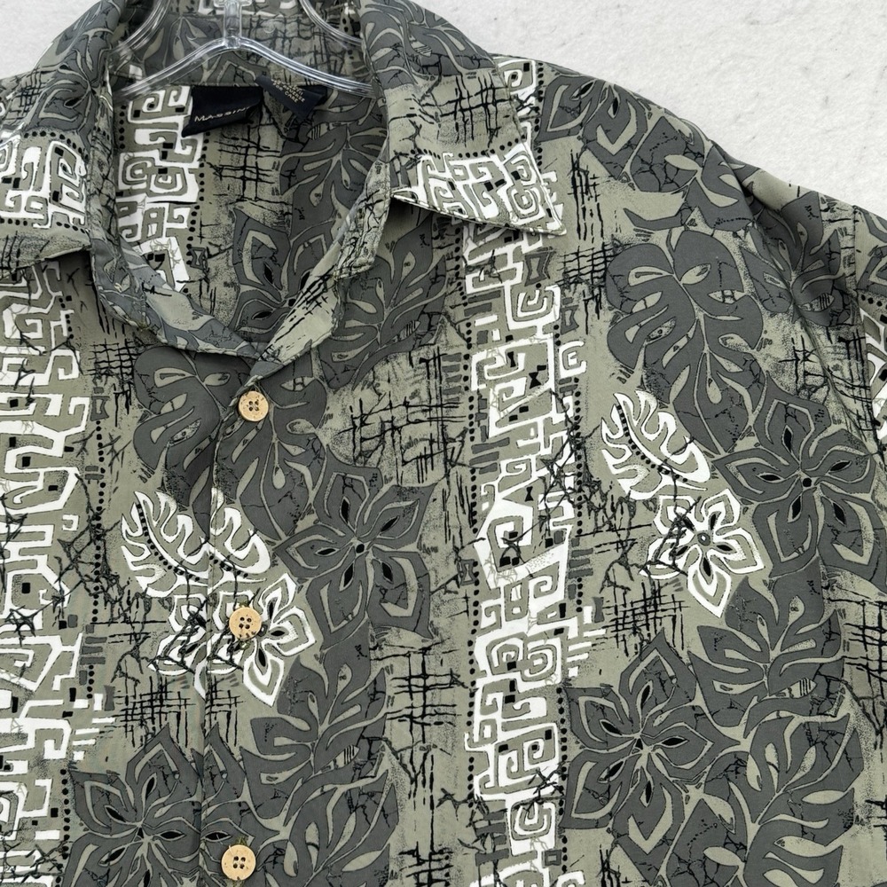 Massini Tropical Hawaiian Camp Shirt Green Mens Large 100% Polyester
